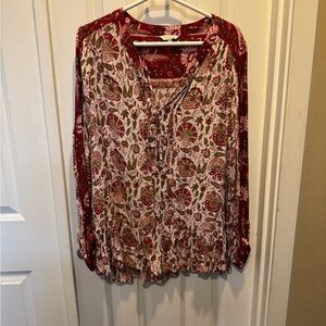 Lucky Brand Red and Green Floral Blouse